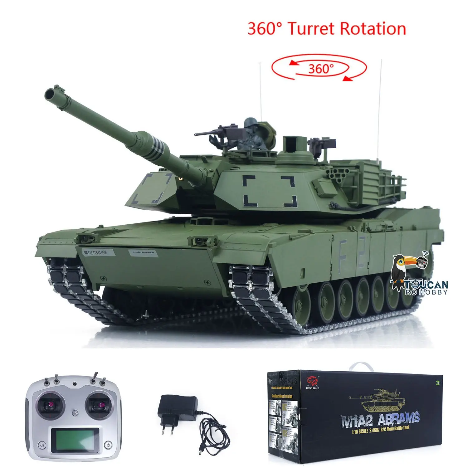 1/16 TOUCAN Remote Control Battle Tank 3918 Abrams M1A2 Metal Gearbox 360 Rotation Barrel Recoil Elevation Laser Aiming Light Smoke