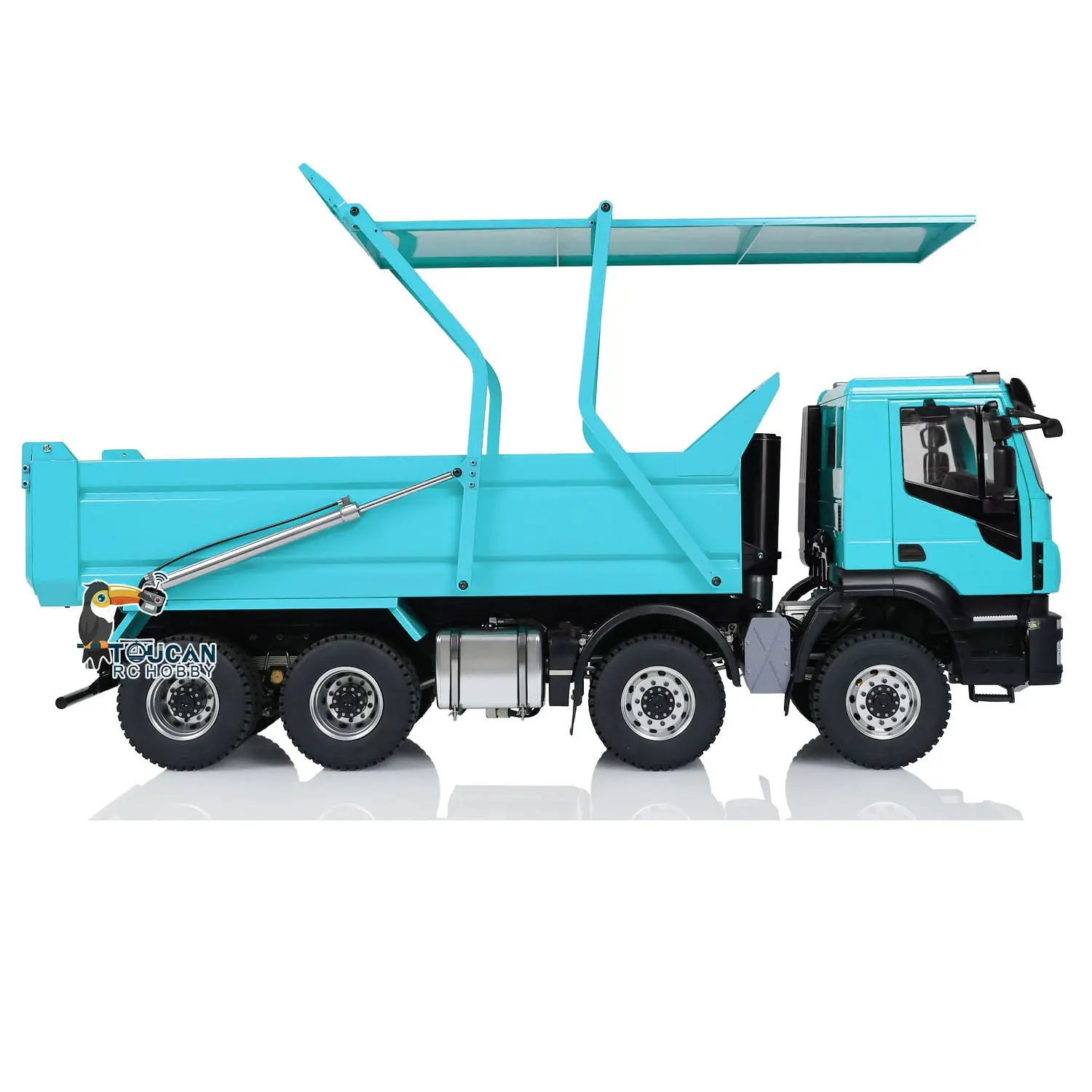 Metal 1/14 8x4 RC Tipper Truck Remote Control Hydraulic Dumper Lorry Car Model Flip-over Cover 2speed Transmission LED Lights Sound System