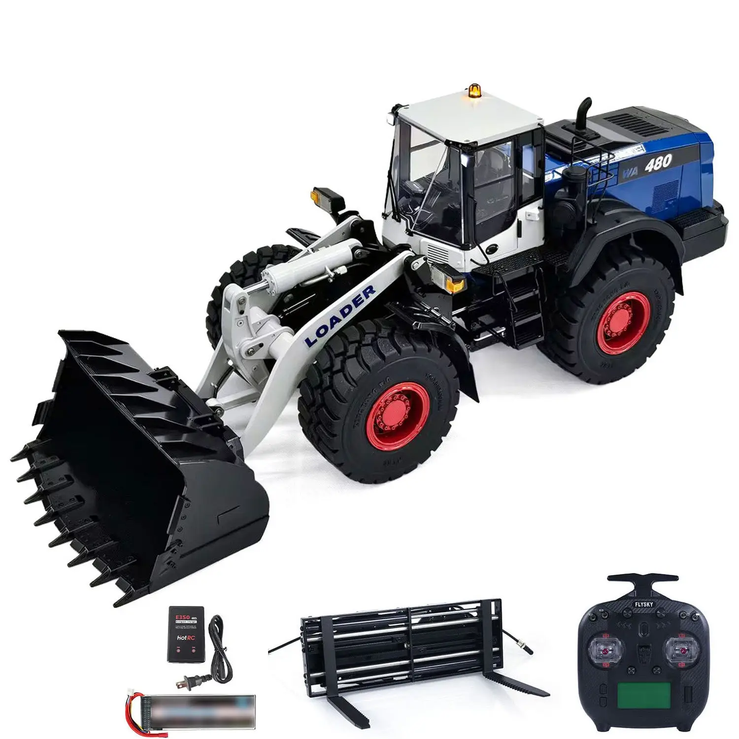 1/14 RC Metal Hydraulic Loader WA480 Whee1d Electric Construction Heavy Machine Quick Coupler Fork Bucket Light Sound ST8 Radio Battery