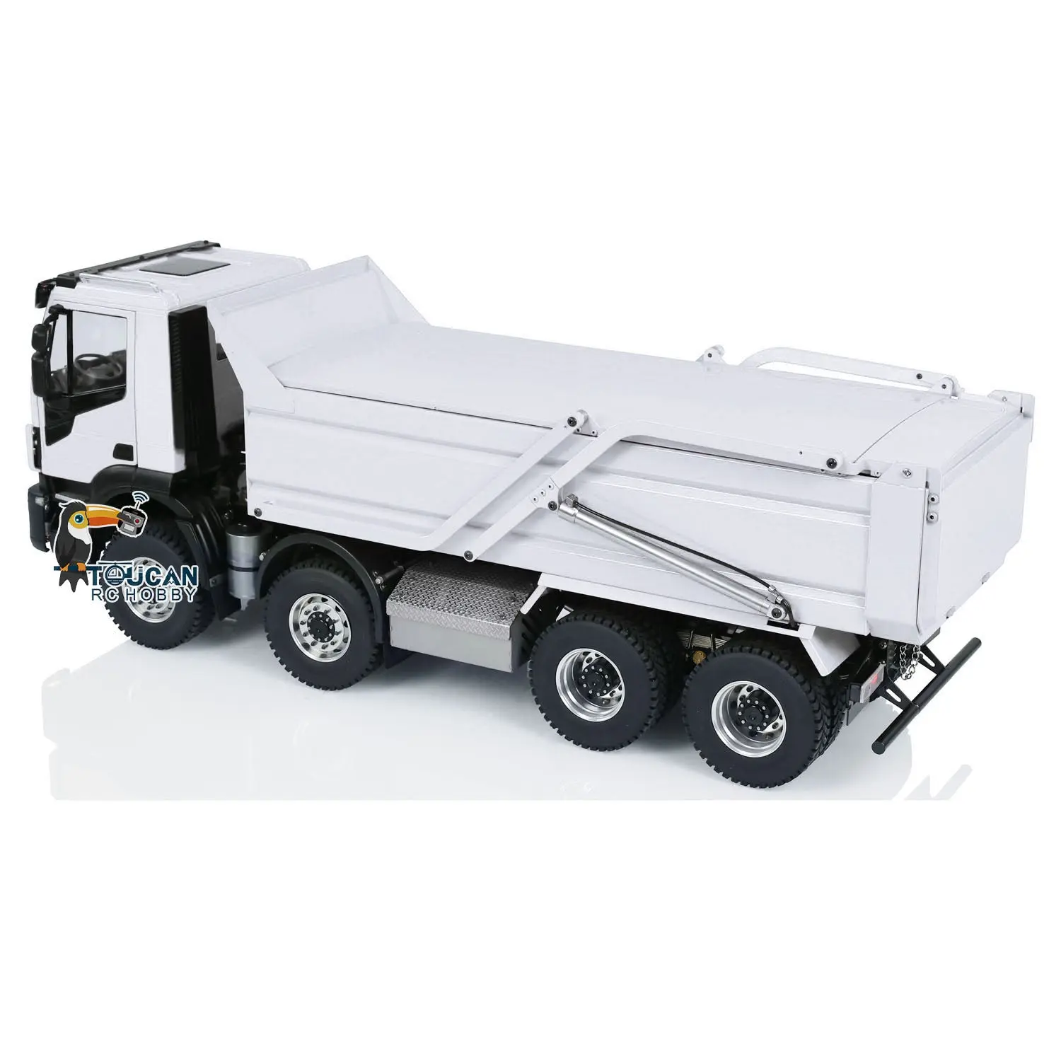 Metal 1/14 8x4 RC Tipper Truck Remote Control Hydraulic Dumper Lorry Car Model Flip-over Cover 2speed Transmission LED Lights Sound System