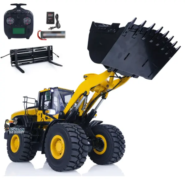 1/14 RC Metal Hydraulic Loader WA480 Whee1d Electric Construction Heavy Machine Quick Coupler Fork Bucket Light Sound ST8 Radio Battery