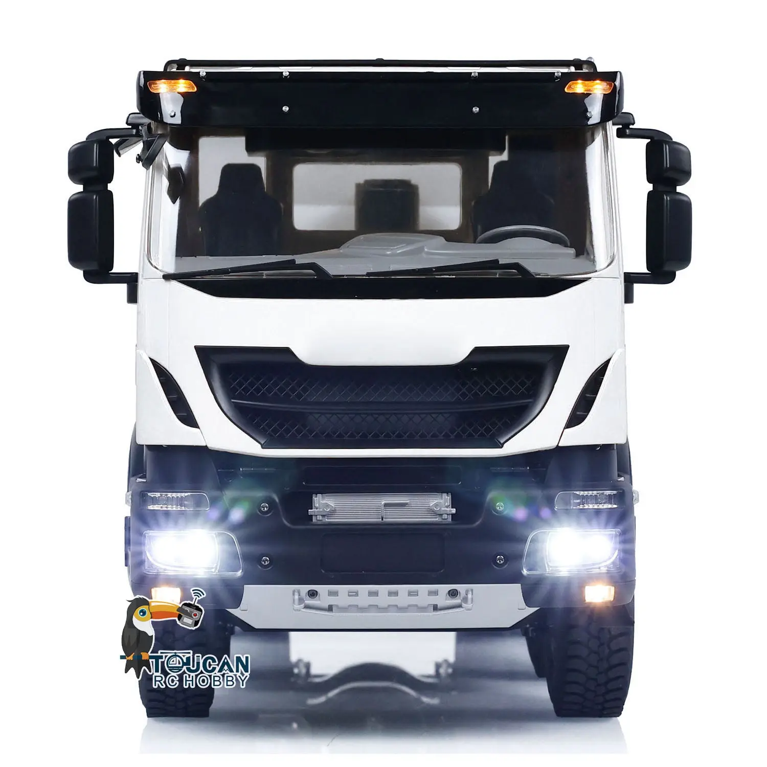 Metal 1/14 8x4 RC Tipper Truck Remote Control Hydraulic Dumper Lorry Car Model Flip-over Cover 2speed Transmission LED Lights Sound System