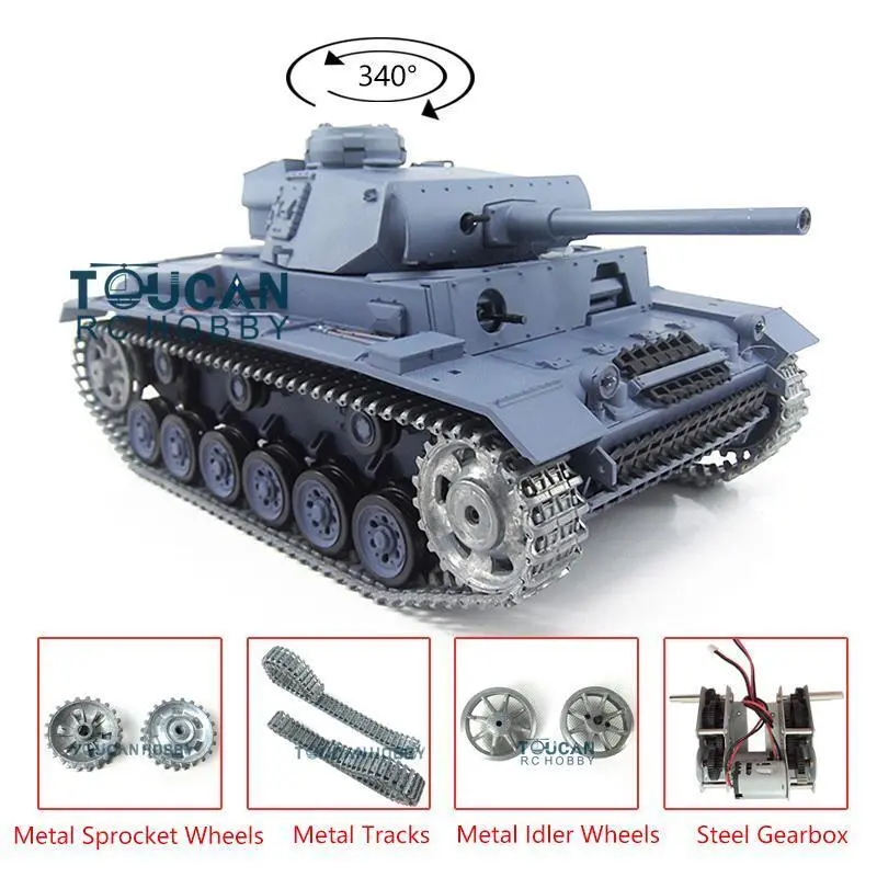 1/16 7.0 Henglong Upgraded German Panzer III L RTR RC Tank Model 3848 Metal Tracks 340 Degree Turret Steel Gearbox Sound Smoke