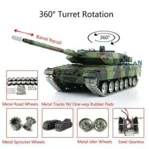Henglong 1:16 7.0 German Leopard2A6 RTR RC Tank 3889 Barrel Recoil Metal Tracks W/Rubbers Pads Remote Control Model