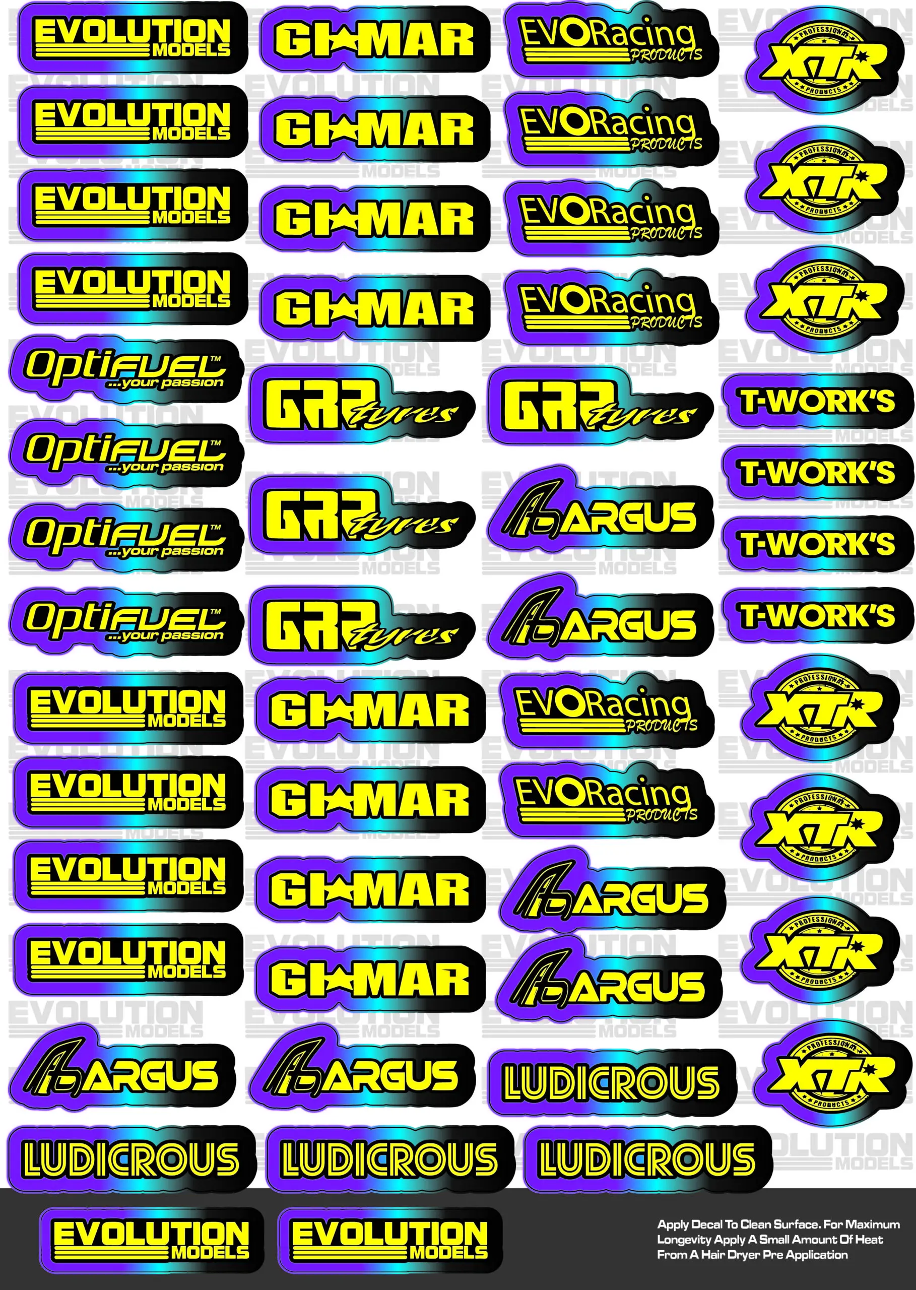 ERP144-8 Evolution Models 1/8th Sticker Sheet – 1 Sheet