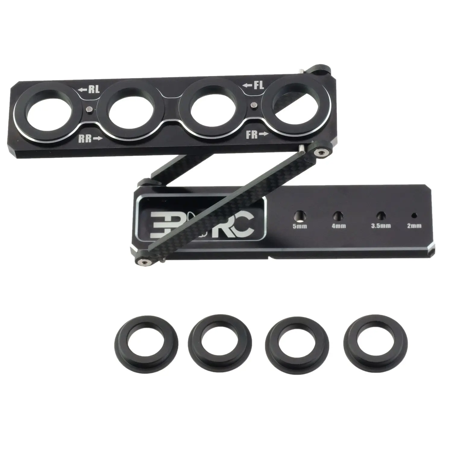 Aluminium stand designed for shock assembly and articulation setup.