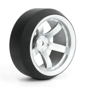Fastrax 1/10 (4) Drift D3 Tyre With 9mm 5-Spoke Wheel - Satin Silver