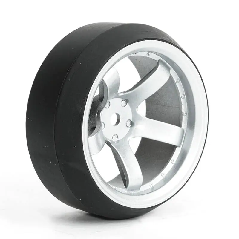 Fastrax 1/10 (4) Drift D3 Tyre With 9mm 5-Spoke Wheel - Satin Silver