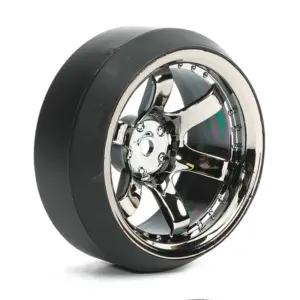 Fastrax 1/10 (4) Drift D3 Tyre With 9mm 6-Spoke Wheel - Black Chrome
