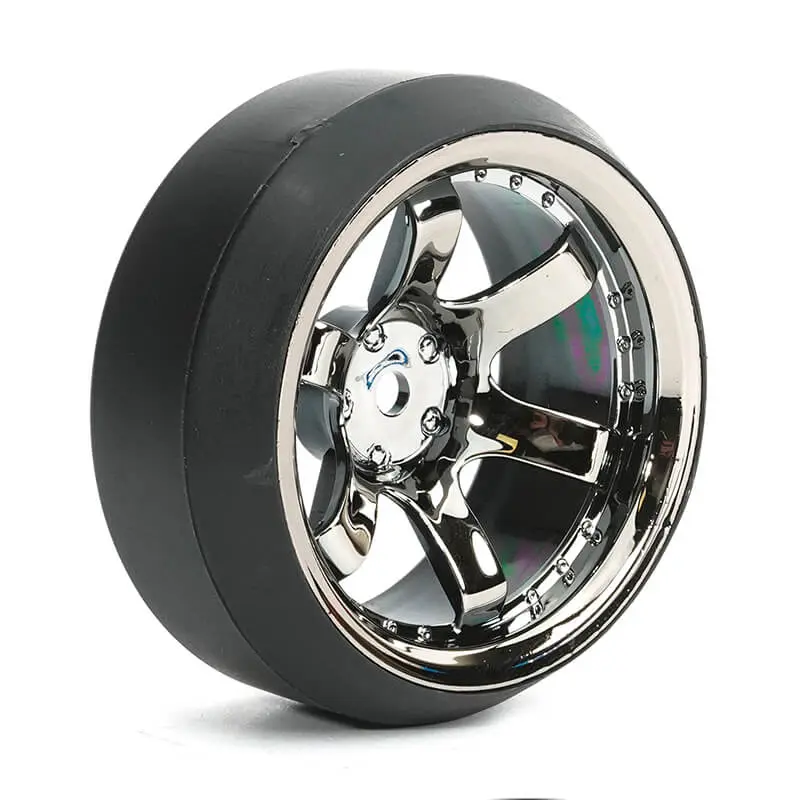 Fastrax 1/10 (4) Drift D3 Tyre With 9mm 6-Spoke Wheel - Black Chrome