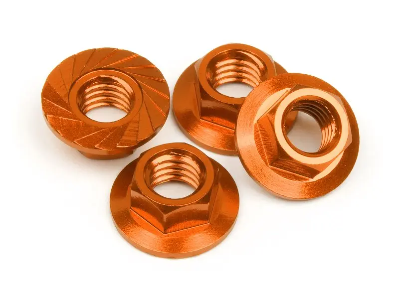 HPI Racing Serrated Flange Nut M4 (Orange/4Pcs)