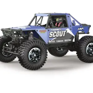 Maverick Scout-24 1/24 scale RTR rock crawler, blue bodyshell, three-quarter front view