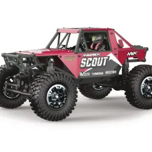 Maverick Scout-24 1/24 scale RTR rock crawler, red bodyshell, three-quarter front view