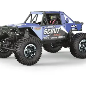 Maverick Scout-24 Flux 1/24 scale brushless RTR rock crawler, blue bodyshell, three-quarter front view