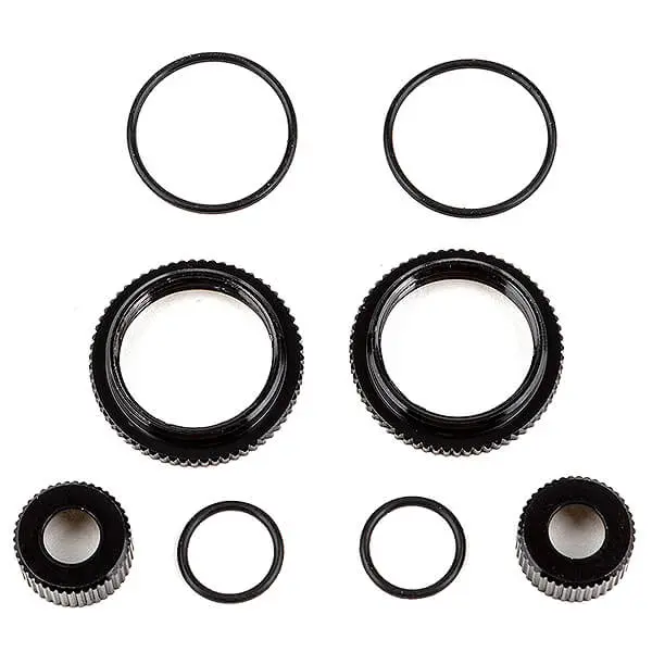 Team Associated 13mm Shock Collar and Seal Retainer Set, Black Aluminium