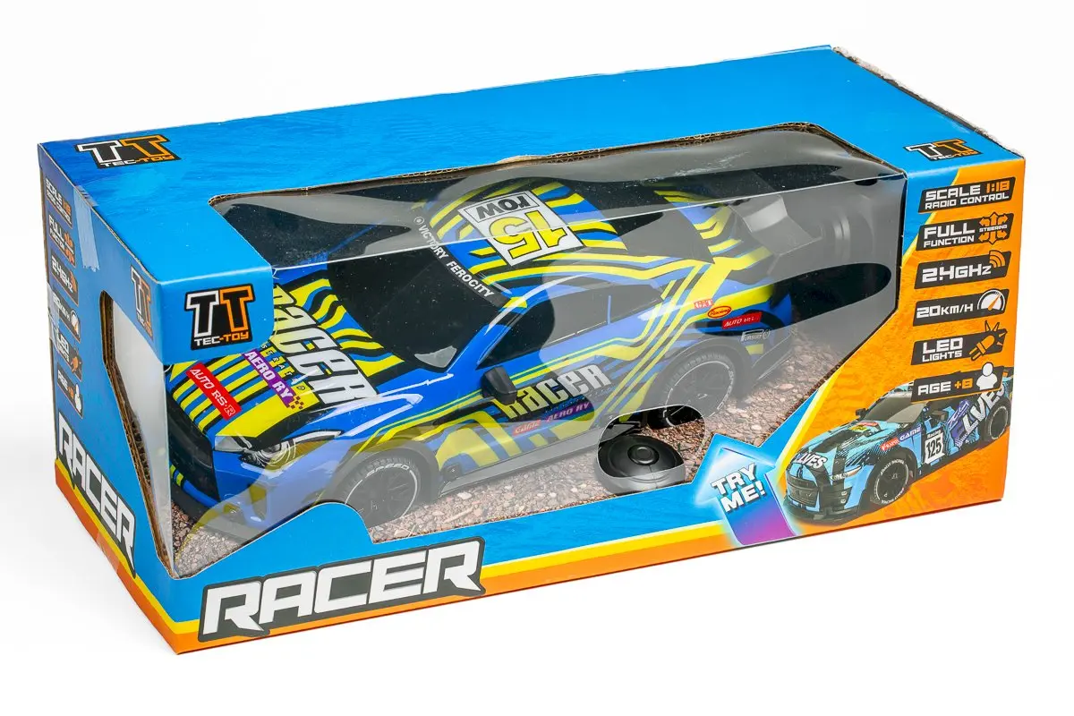 TEC-TOY Racer RC with Lights & Try Me 1:18 2.4GHz - Blue/Yellow