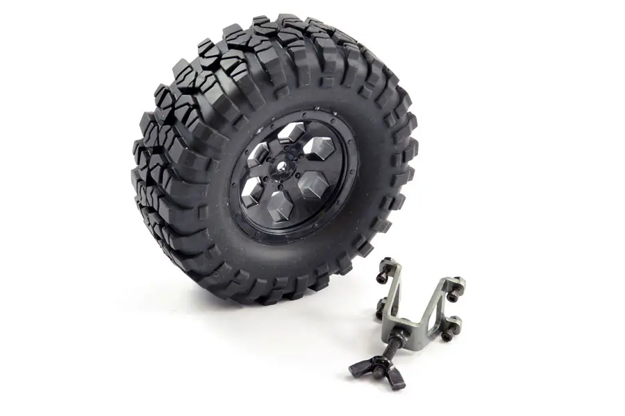 FTX Outback Spare Tyre Mount & Tyre/6 Hex Wheel Black