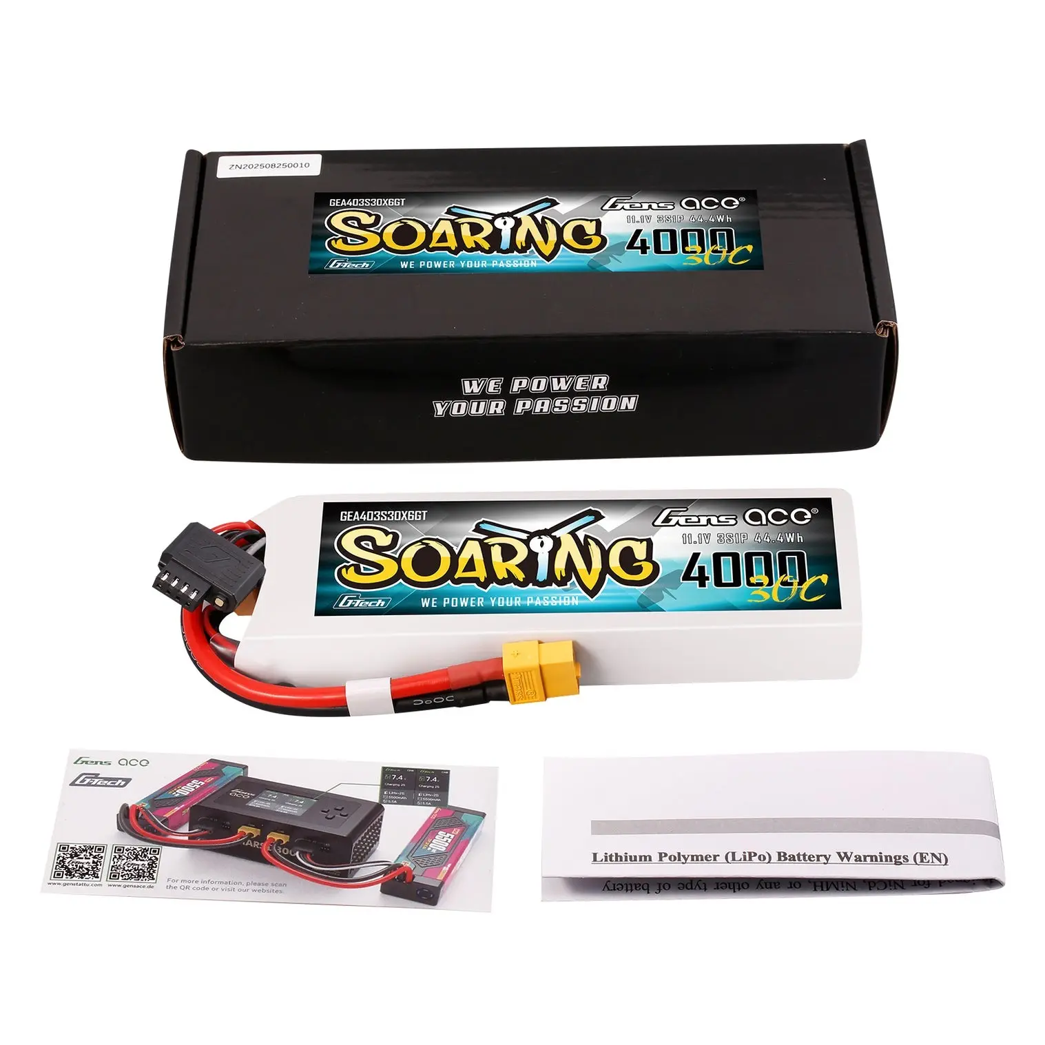 Gens Ace Soaring LiPo 3S 11.1V 4000mAh 30C (XT60) 136x42.5x22.5mm 290g G-Tech