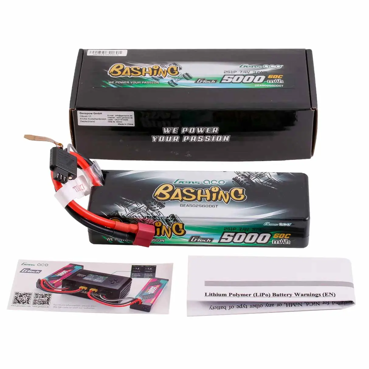 Gens Ace Bashing LiPo 2S 7.4V 5000mAh 60C (Deans) 136x48x25mm 250g G-Tech