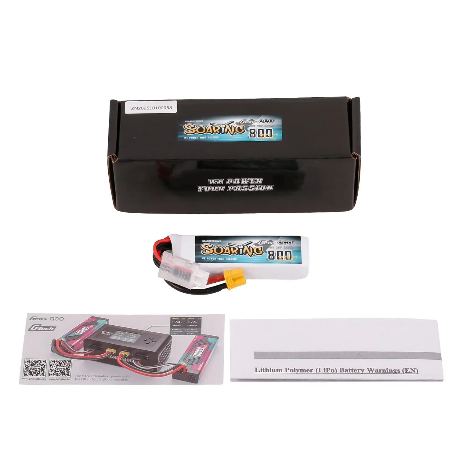 Gens Ace Soaring LiPo 2S 7.4V 800mAh 30C (XT30) 71x24x12mm 44g
