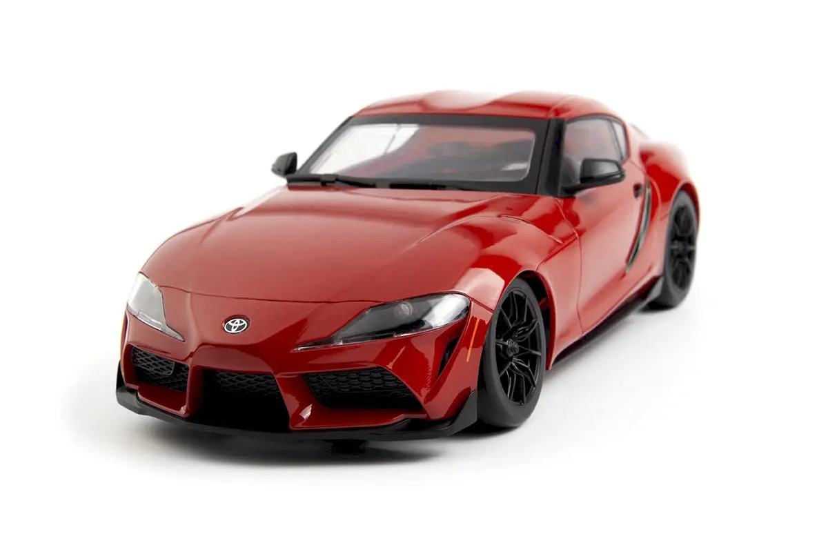Front view of the red HPI Stage-D24 GR Supra 1:24 drift car