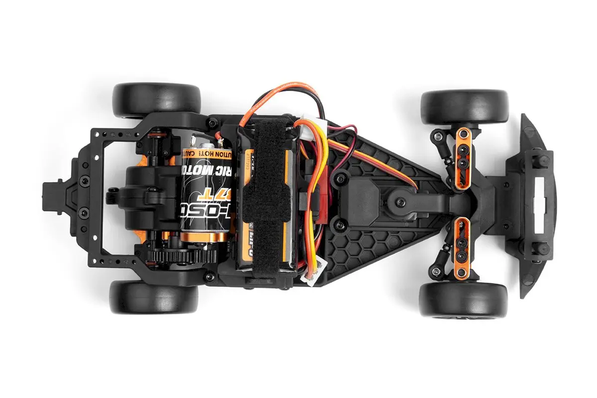 HPI Stage-D24 chassis from above showing the rear-mounted 3-gear transmission