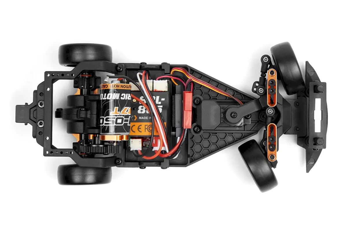 HPI Stage-D24 chassis at full steering lock, up to 67.5 degrees