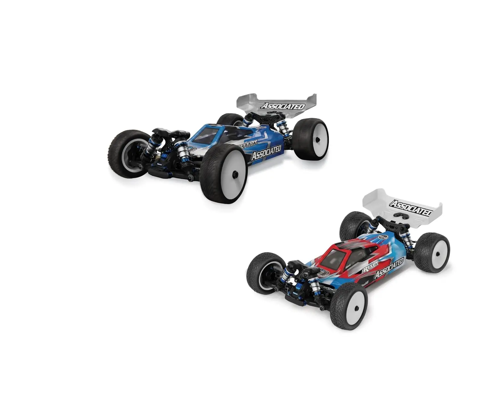 Team Associated RC10B84.1 in blue and RC10B84.1D in red, the two new 1:10 4WD racing buggy kits for 2026