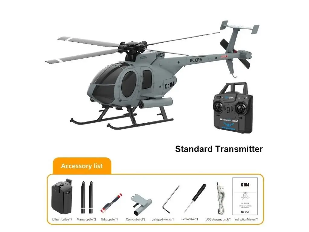 RC ERA C184 MD500 Gyro Stabilised RC Helicopter with Optical Flow, Grey - photo 1