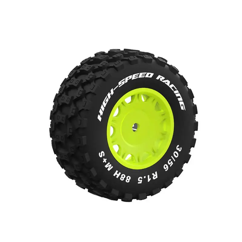 UDI RC Mounted Rubber Tyres On Fluoro Green Wheels (Pr)